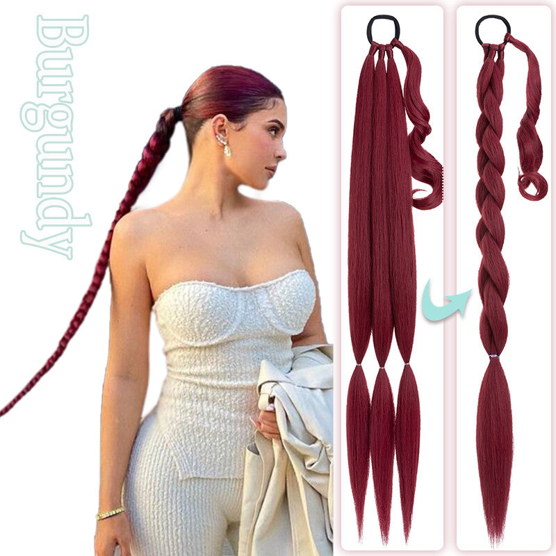 Natural as Human Braids Ponytail Wrap Bubble Thick Braiding Hair Extensions 34In