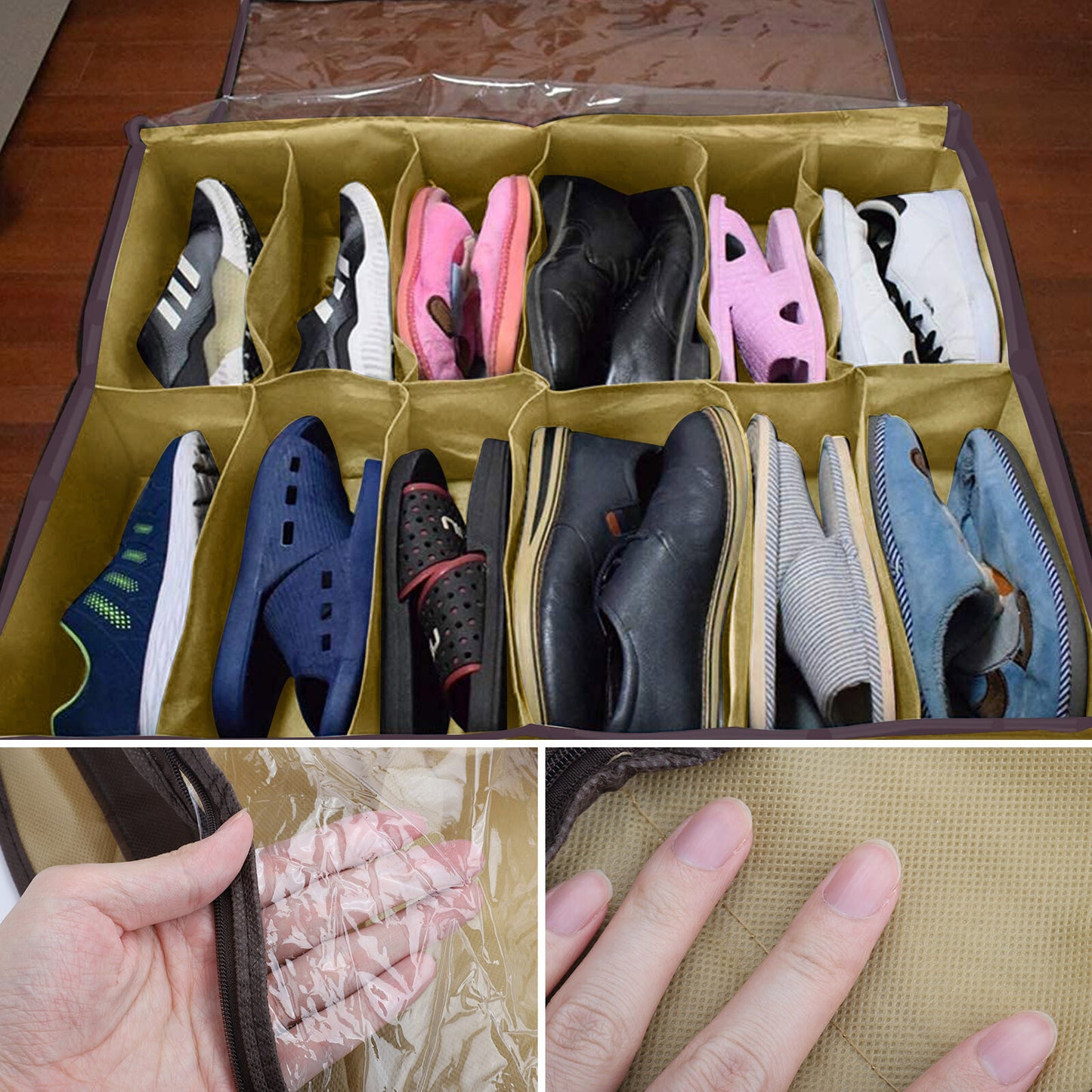 Shoe Organizer Set of 2 under Bed Wardrobe Storage Box Zipper Cover Bag 24 Pairs