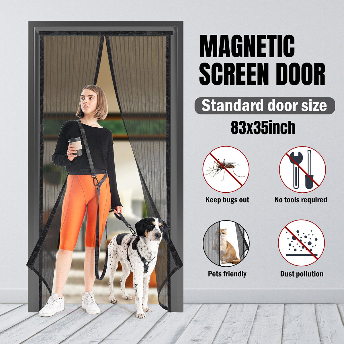 Magnetic Screen Door Mesh Curtain Heavy Duty Mosquito Net Bug Hands Free Closer