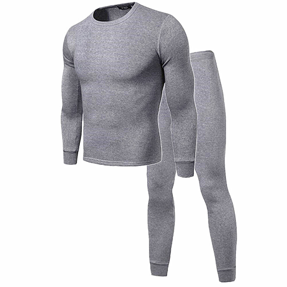 Men 100% Cotton Thermal Fleece Lined Warm Underwear Top+Pants 2PC Set