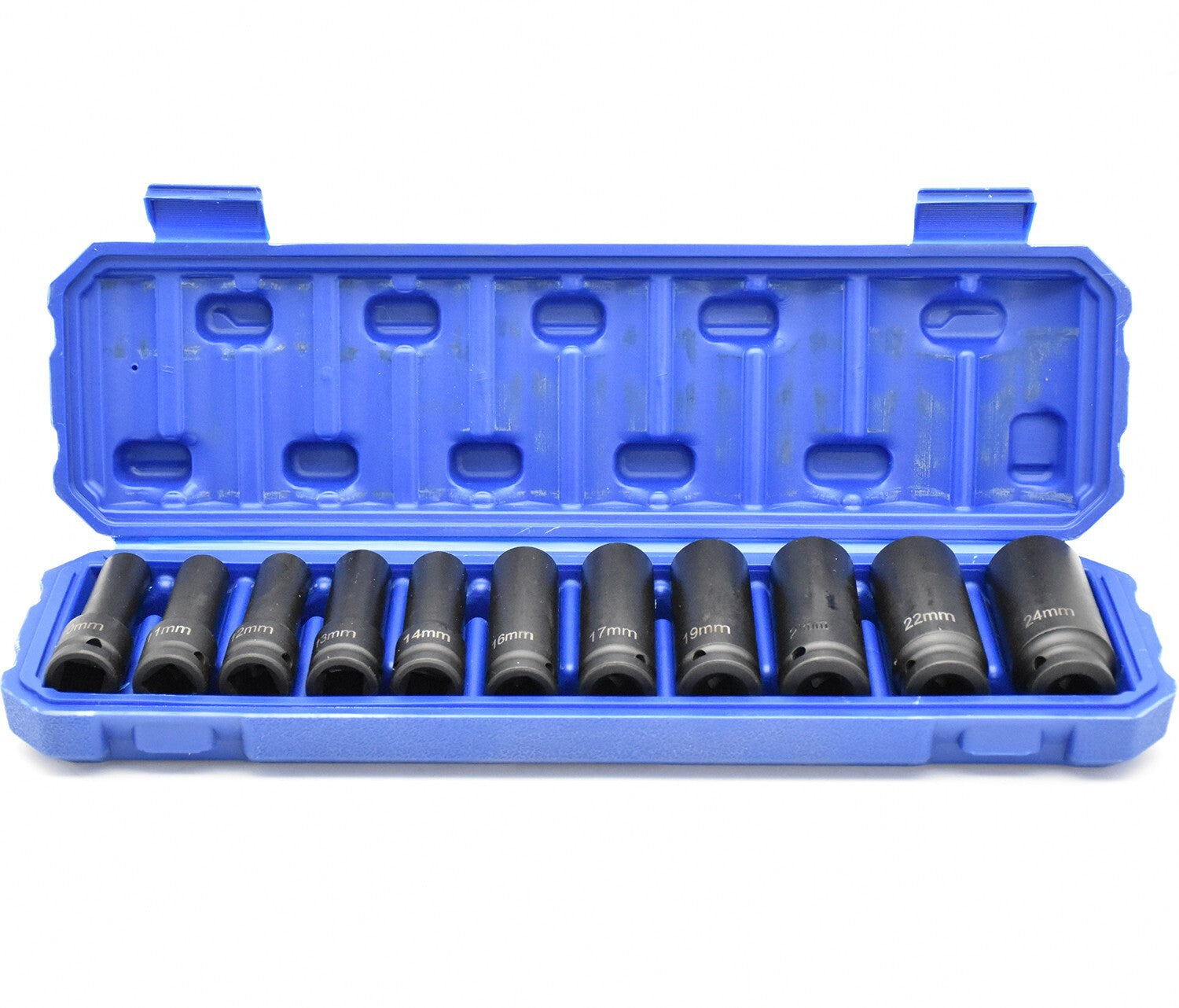 11Pcs Deep Impact Socket Set 1/2" 6Pt Drive Metric Axle Hub Nut Sockets 10-24Mm