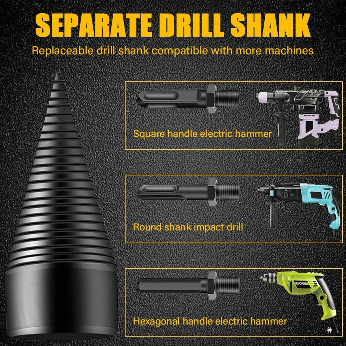 4X High Speed Twist Firewood Drill Bit Wood Splitter Screw Splitting Cone Driver