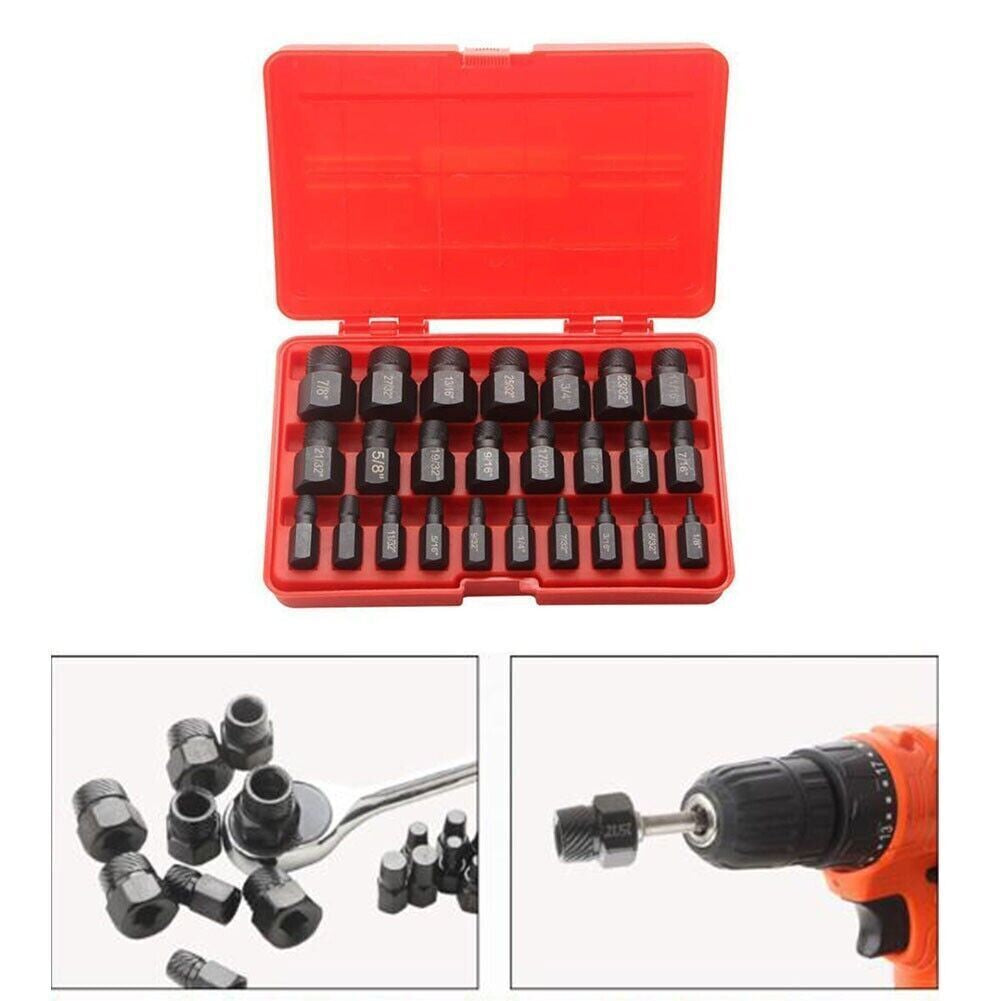 25PCS Multi-Spline Screw Extractor Set Hex Head Bit Socket Wrench Bolt Remover