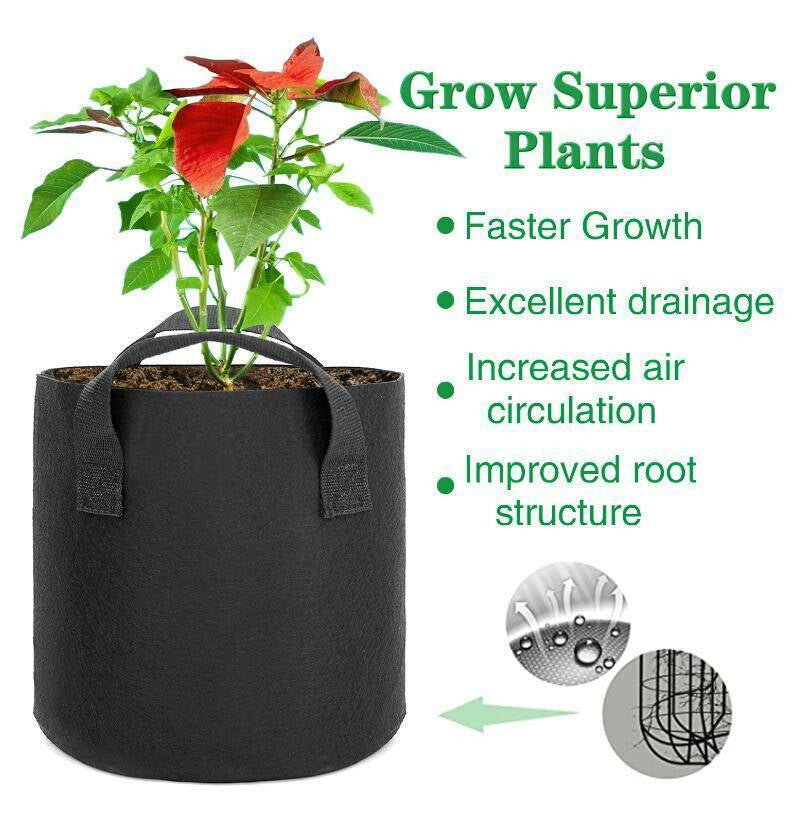 5 Gallon Plant Grow Bags Fabric Pot Nursery Soil Nonwoven W/ Handle 10 Pack