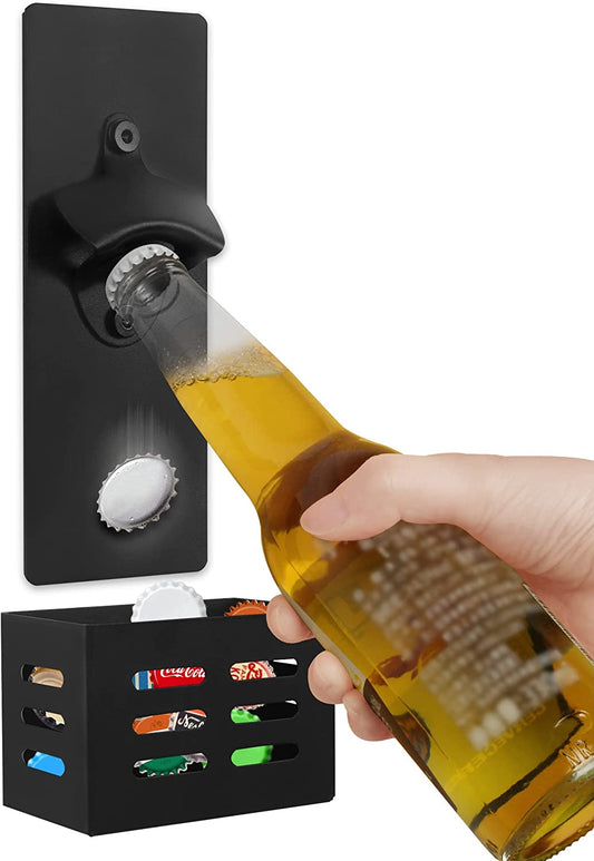 Magnetic Bottle Opener with Cap Catcher Wall Mounted Beer Bottle Opener for Fridge, Kitchen, Bar, Ideal Gift for Men Women