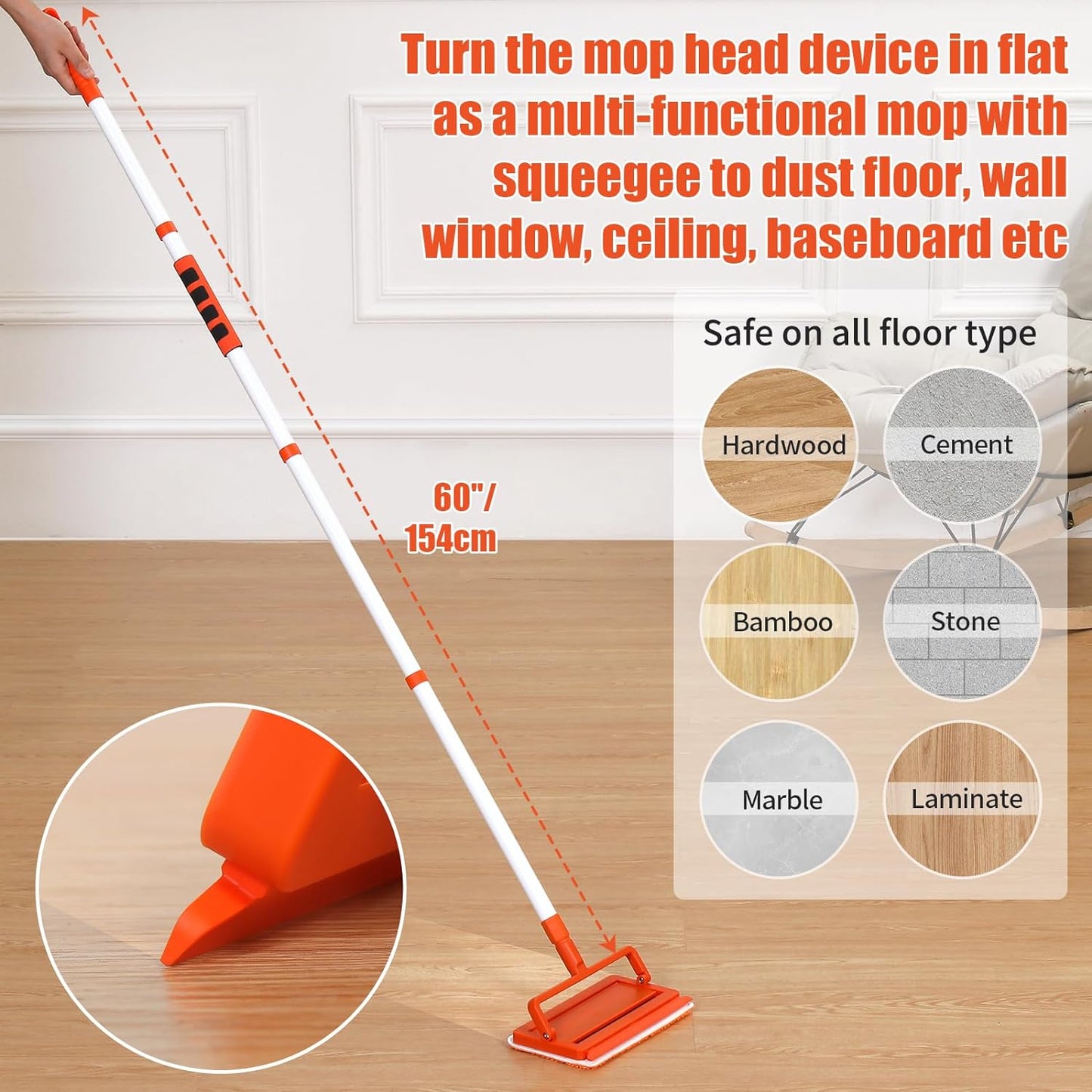 Ceiling Fan Cleaner Duster with 62.5‘’ Extendable Long Handle Ceiling Fan Blade Cleaning Tool  for Dusting Ceiling Fan Baseboard Wall Floor