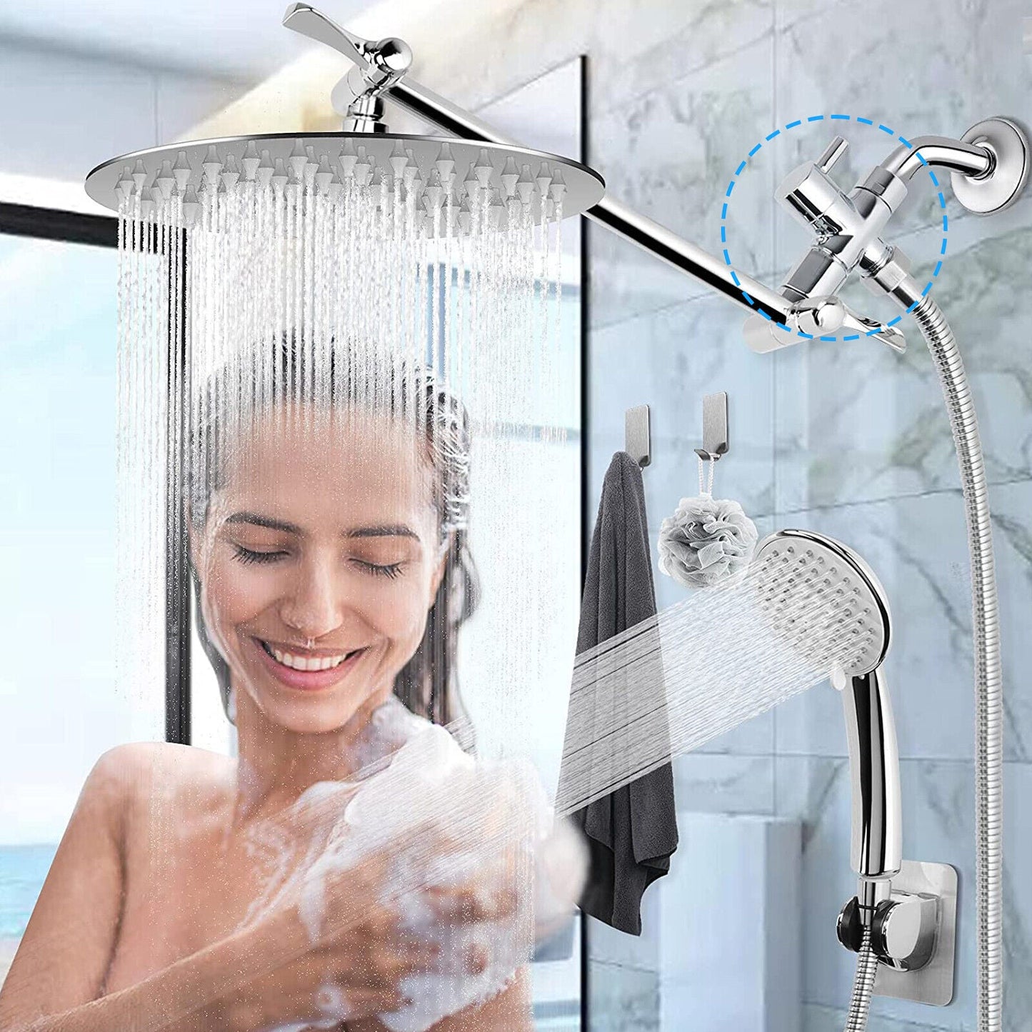 3 Way T-Adapter Chrome for Shower Head Arm Mount Diverter Valve Splitter G1/2"