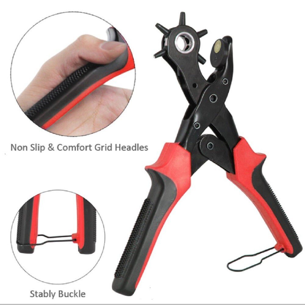 10″ Heavy-Duty Leather Hole Punch Pliers – 6-Size Belt & Strap Punch Tool