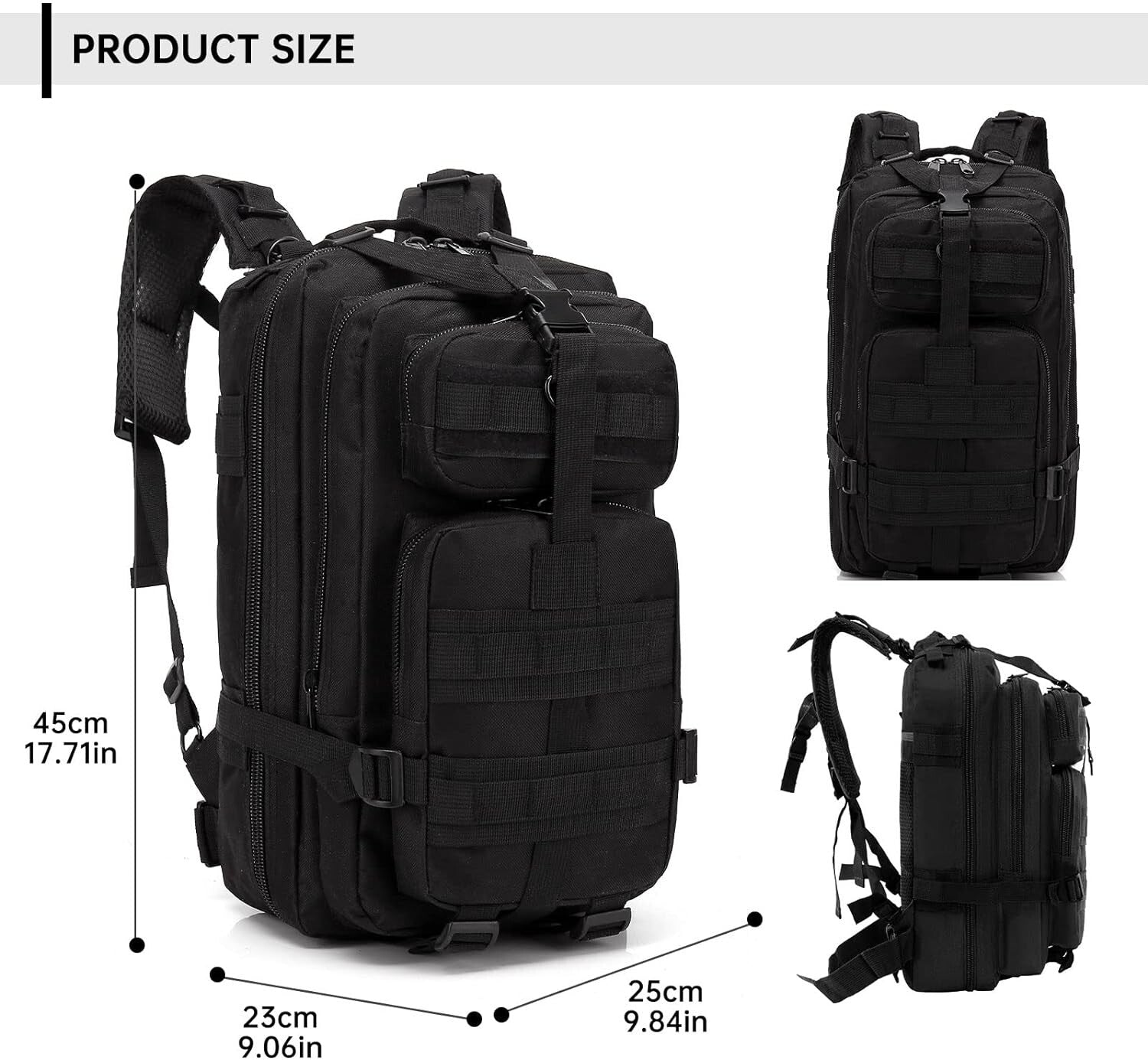 30L Military Tactical Backpack – Durable Black Rucksack for Camping, Hiking & Outdoor Adventures