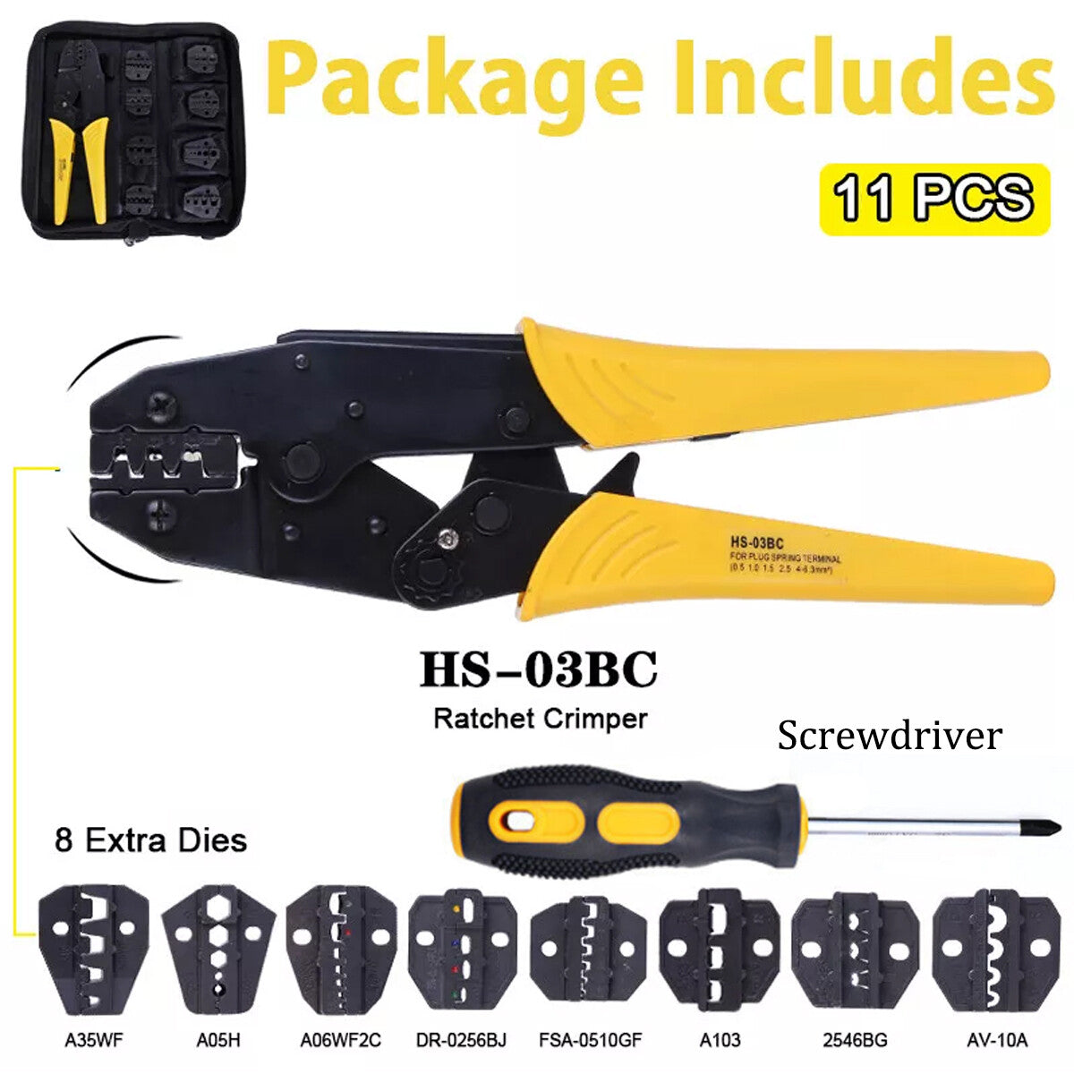 Ratcheting Crimping Tool Kit Cord End Terminals Wire Crimper Pliers 8Dies W/Case