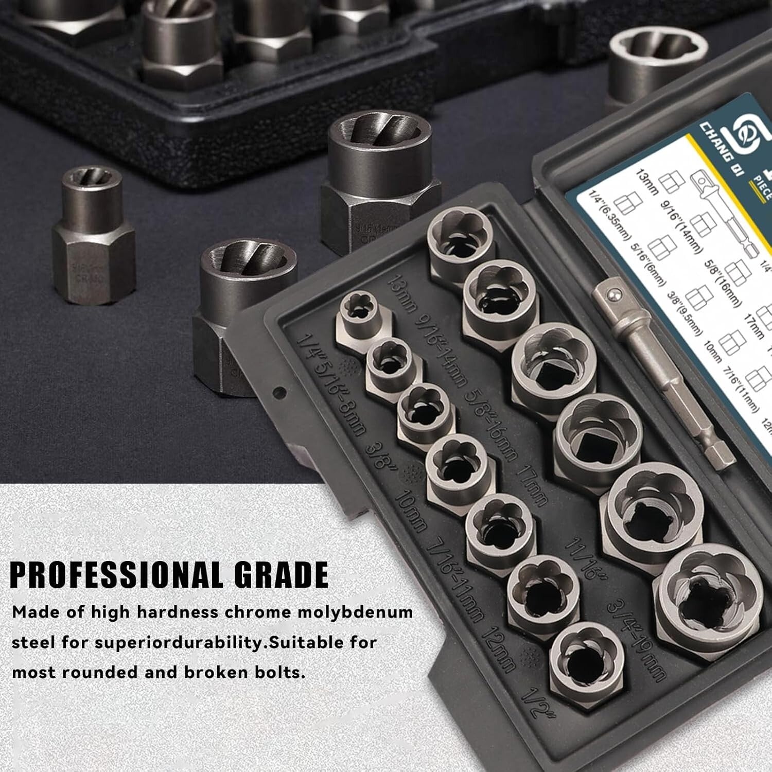 Heavy Duty Extractor Socket Tool Kit 14PCS Damaged Bolt & Nut Remover Set