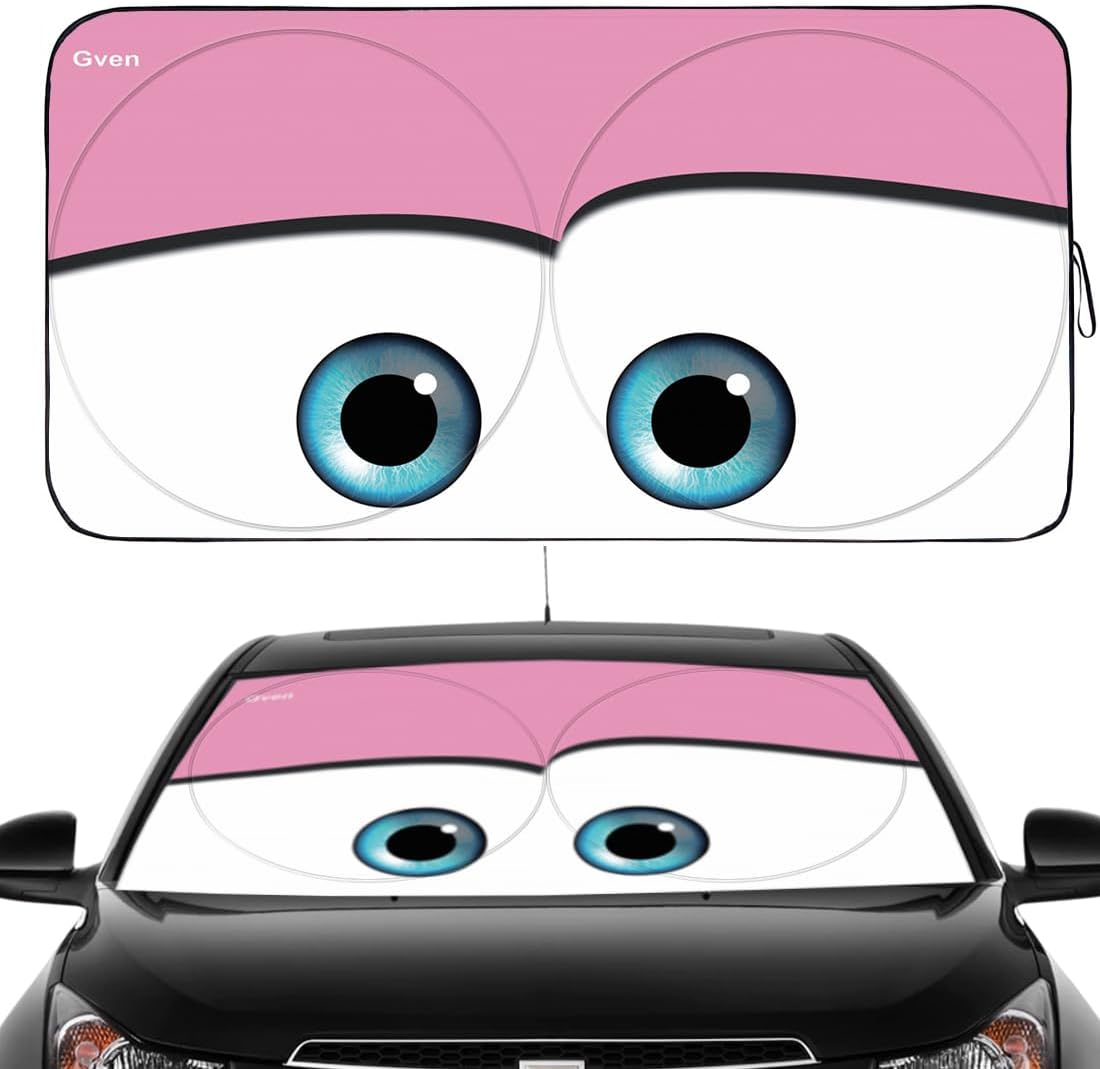 Funny Car Eyes Sunshades Car Sun Shade for Front Window Foldable 210T Keep Your Vehicle Cool