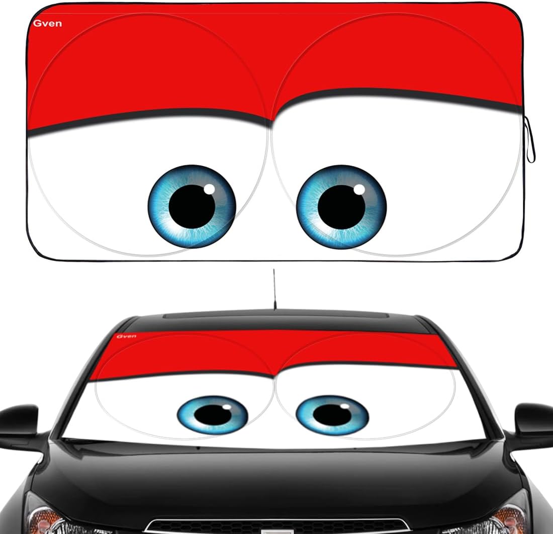 Funny Car Eyes Sunshades Car Sun Shade for Front Window Foldable 210T Keep Your Vehicle Cool