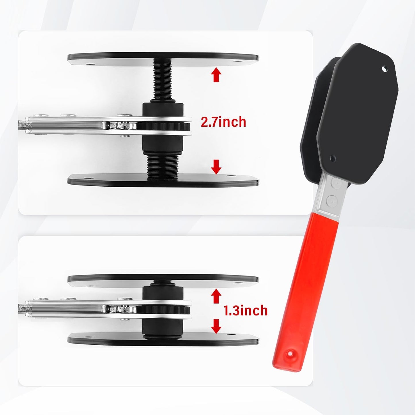 4-in-1 Universal Disc Brake Caliper Compression Tool 360 ° Brake Caliper Press Tool with 2 Caliper Hangers Ratchet Piston Lifting Tool, Single and Double Four Piston Disc Brake Compression Tool