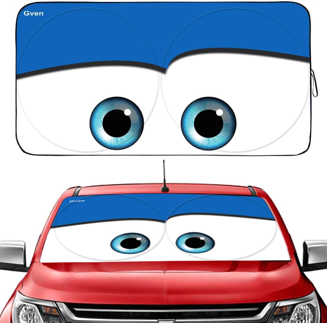 Funny Car Eyes Sunshades Car Sun Shade for Front Window Foldable 210T Keep Your Vehicle Cool