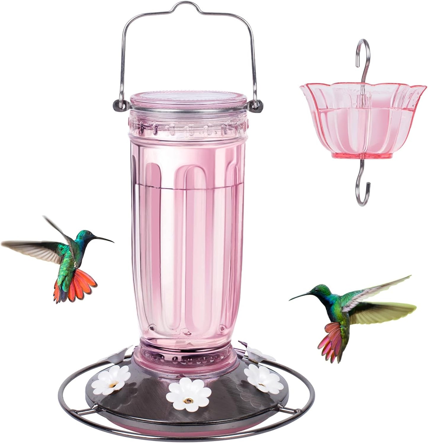 Glass Hummingbird Feeder for Outdoors Wild Bird Feeder with 6 Feeding Ports Hanging for Garden Yard, Blue (Ant Moat Included)