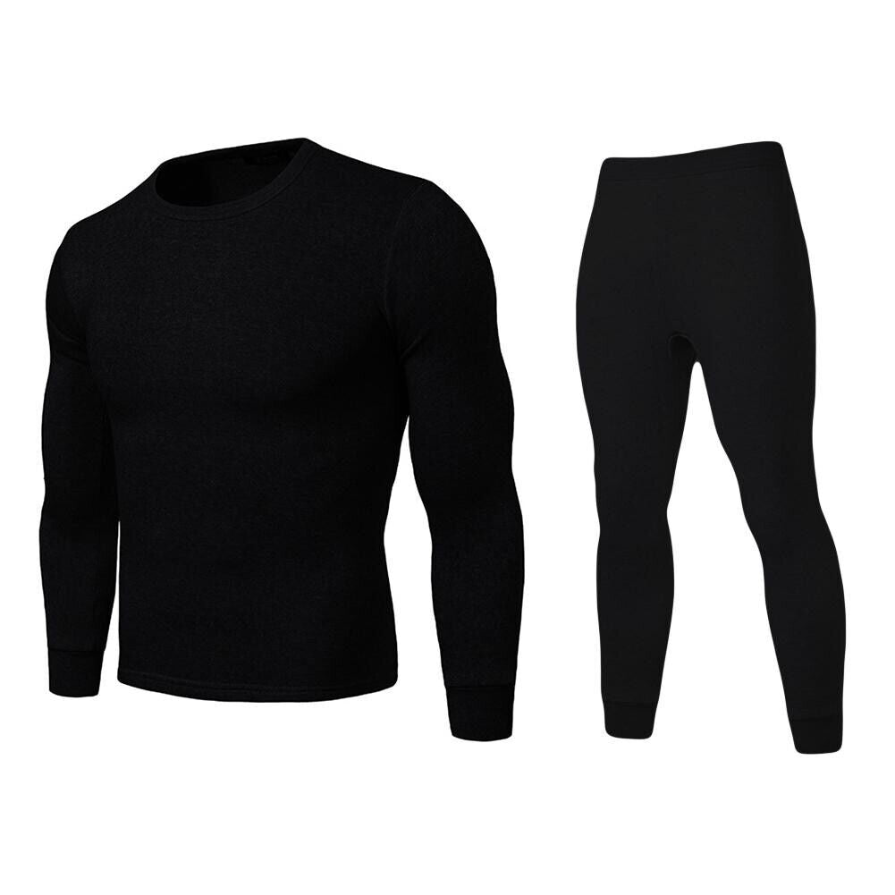 Men 100% Cotton Thermal Fleece Lined Warm Underwear Top+Pants 2PC Set