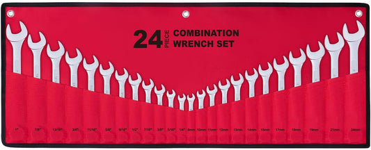 24-Piece SAE and Metric Combination Wrench Set with Roll-up Pouch A