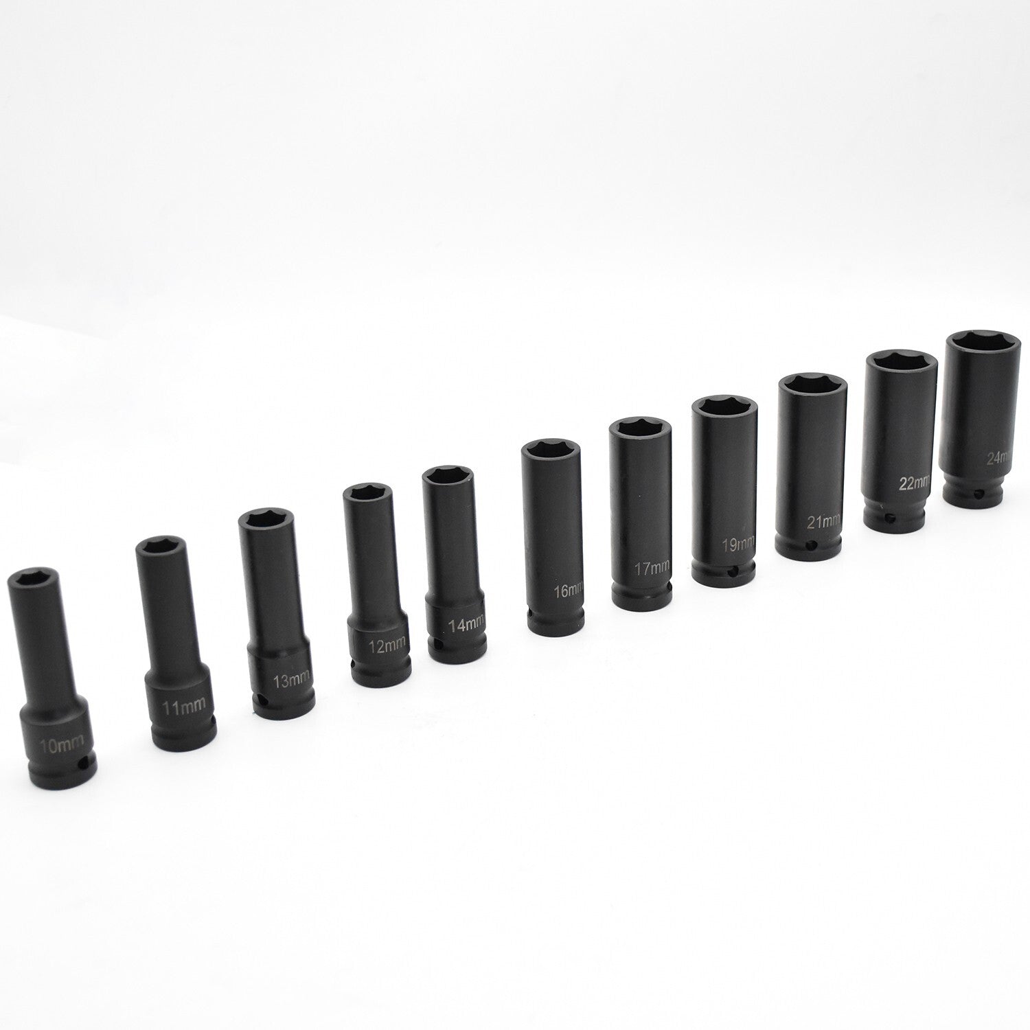 11Pcs Deep Impact Socket Set 1/2" 6Pt Drive Metric Axle Hub Nut Sockets 10-24Mm