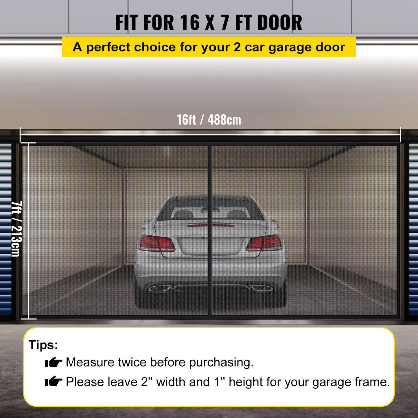 Magnetic Garage Door Screen for Car Fiberglass Mosquito Insects Mesh Net 16X7Ft 