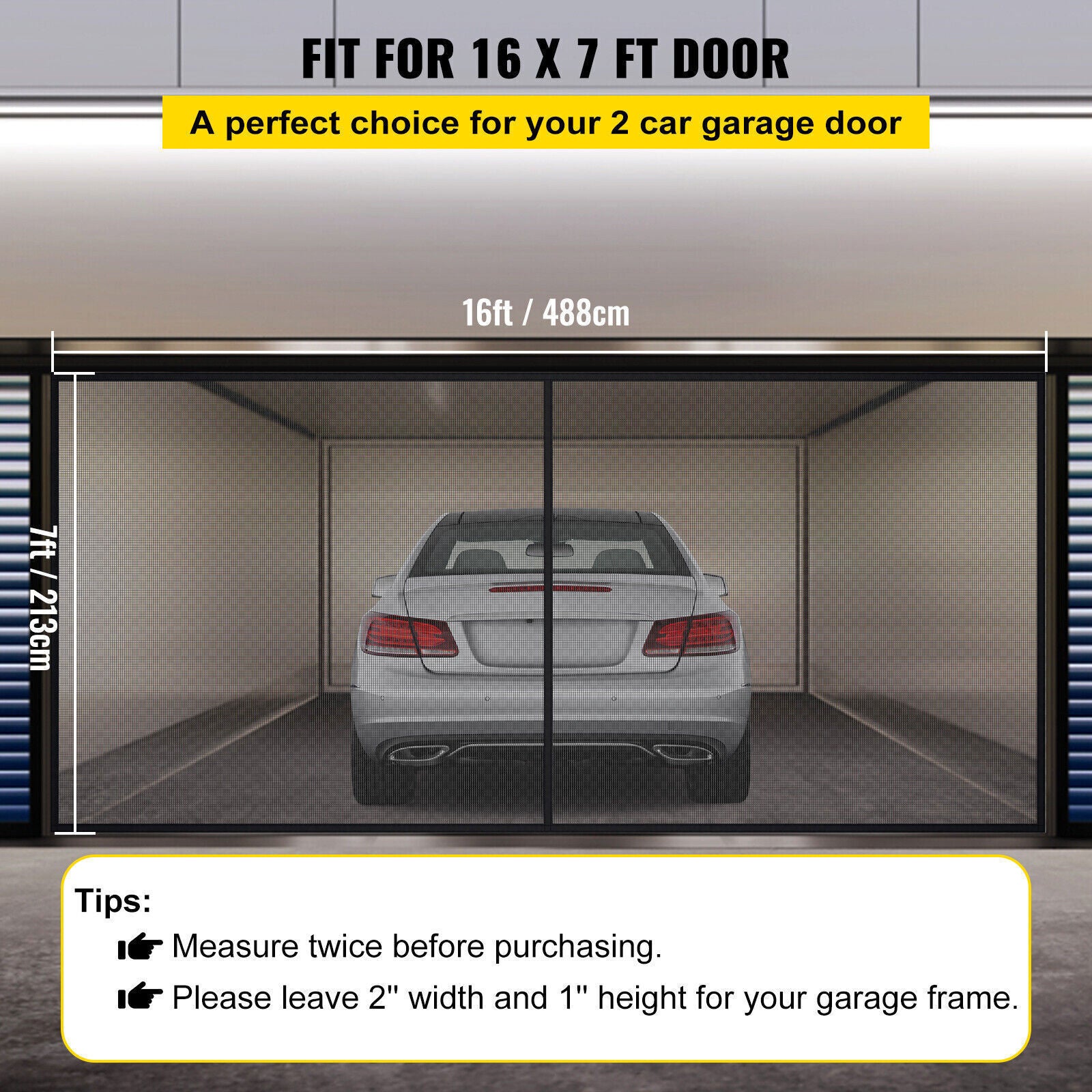 Magnetic Garage Door Screen for Car Fiberglass Mosquito Insects Mesh Net 16X7Ft 