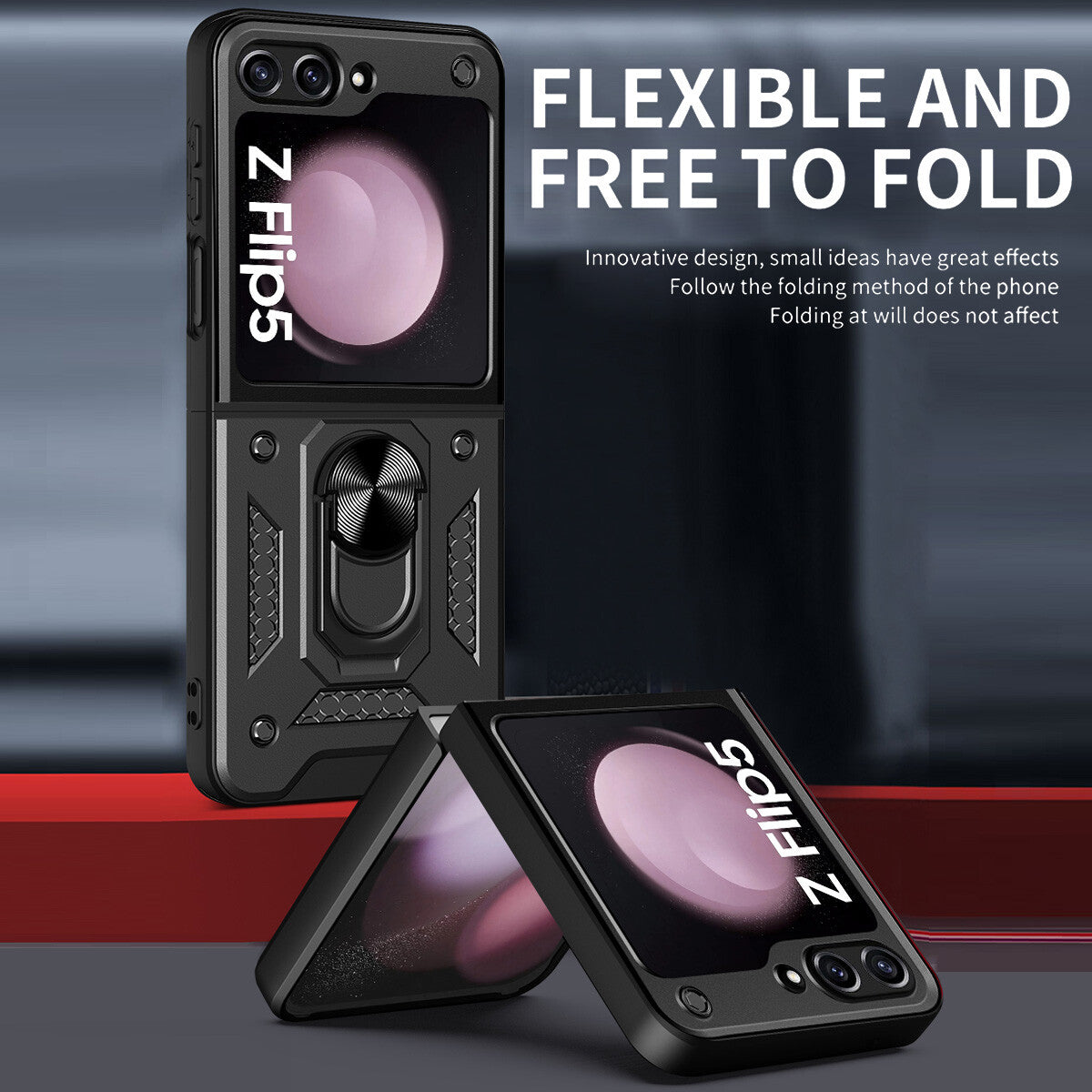 Shockproof Case For Samsung Galaxy Z Flip6 Flip5 4 Case Shockproof Stand Slide Camera Ring Cover