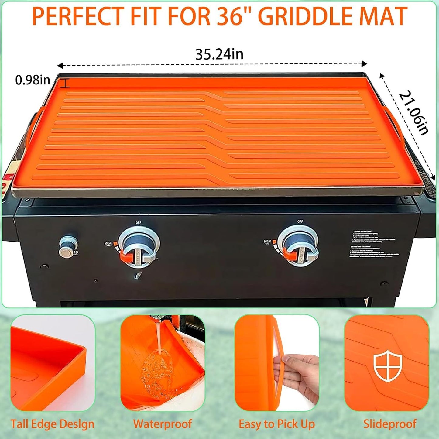 Silicone Griddle Mat Cover for 36'' Blackstone – Non-Stick, Heat-Resistant, Includes Free Drip Tray