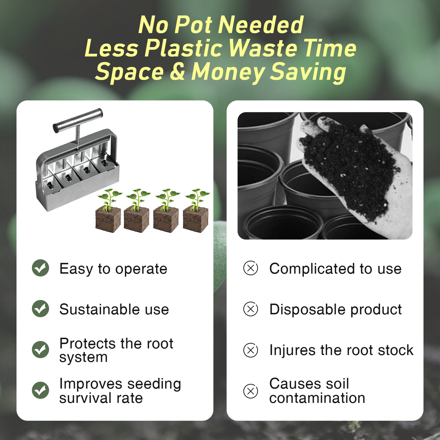 2" Metal Soil Block Maker Soil Blocker Set Mold Seedling Feeder for Seed Starter