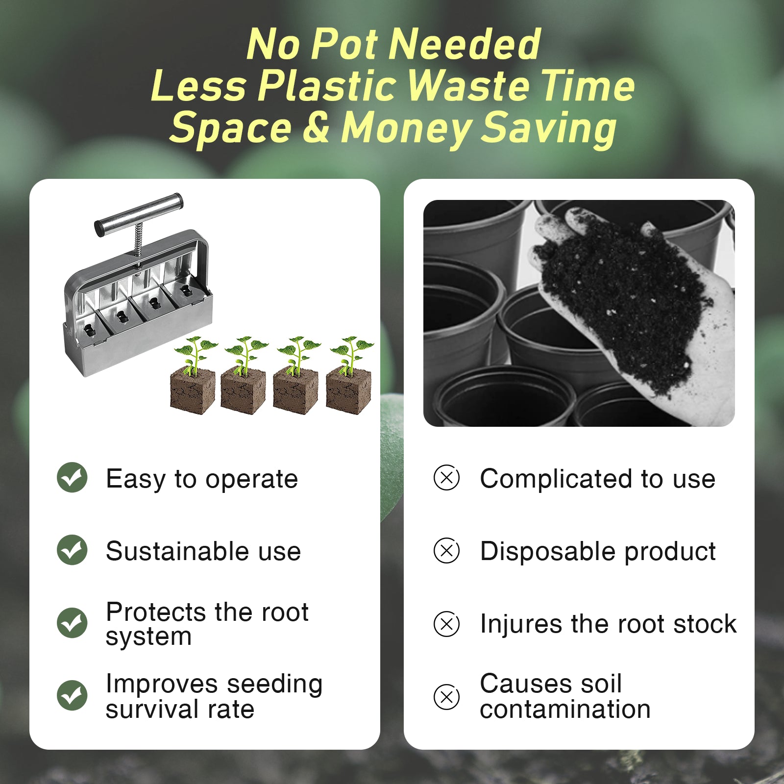 2" Metal Soil Block Maker Soil Blocker Set Mold Seedling Feeder for Seed Starter