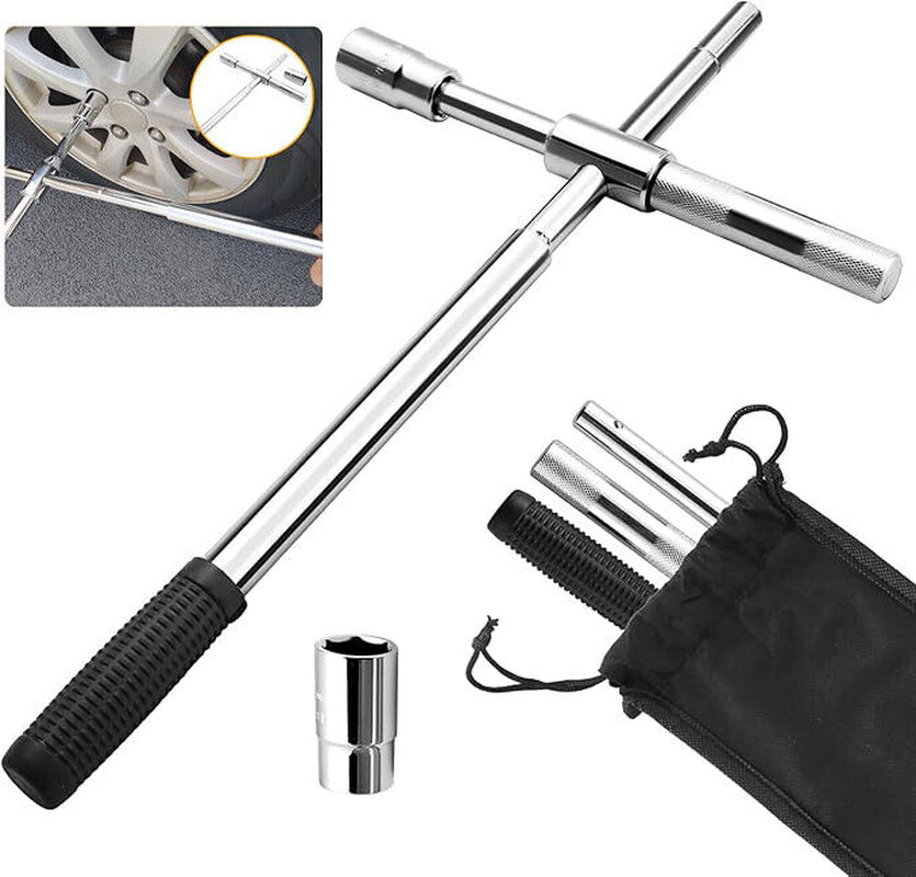 23" Universal Extended Lug Wrench 4 Way Tire Iron Nut Wrench Set with Socket