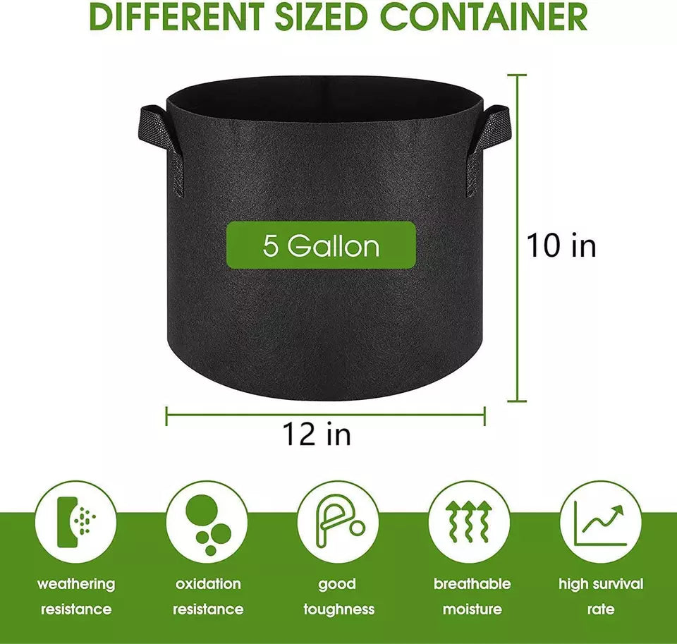 5 Gallon Plant Grow Bags Fabric Pot Nursery Soil Nonwoven W/ Handle 10 Pack