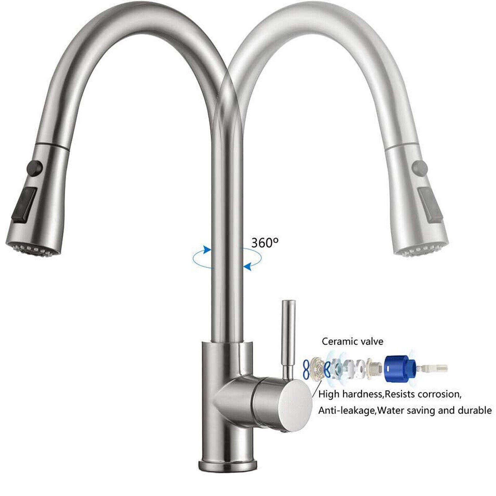 Kitchen Sink Faucet Brushed Nickel Single Handle Swivel Pull down Sprayer Mixer