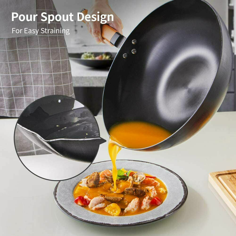Wok Pan  No Chemical Fry Pan 12.5-Inch, 100% Carbon Steel Kitchen Fry Pan