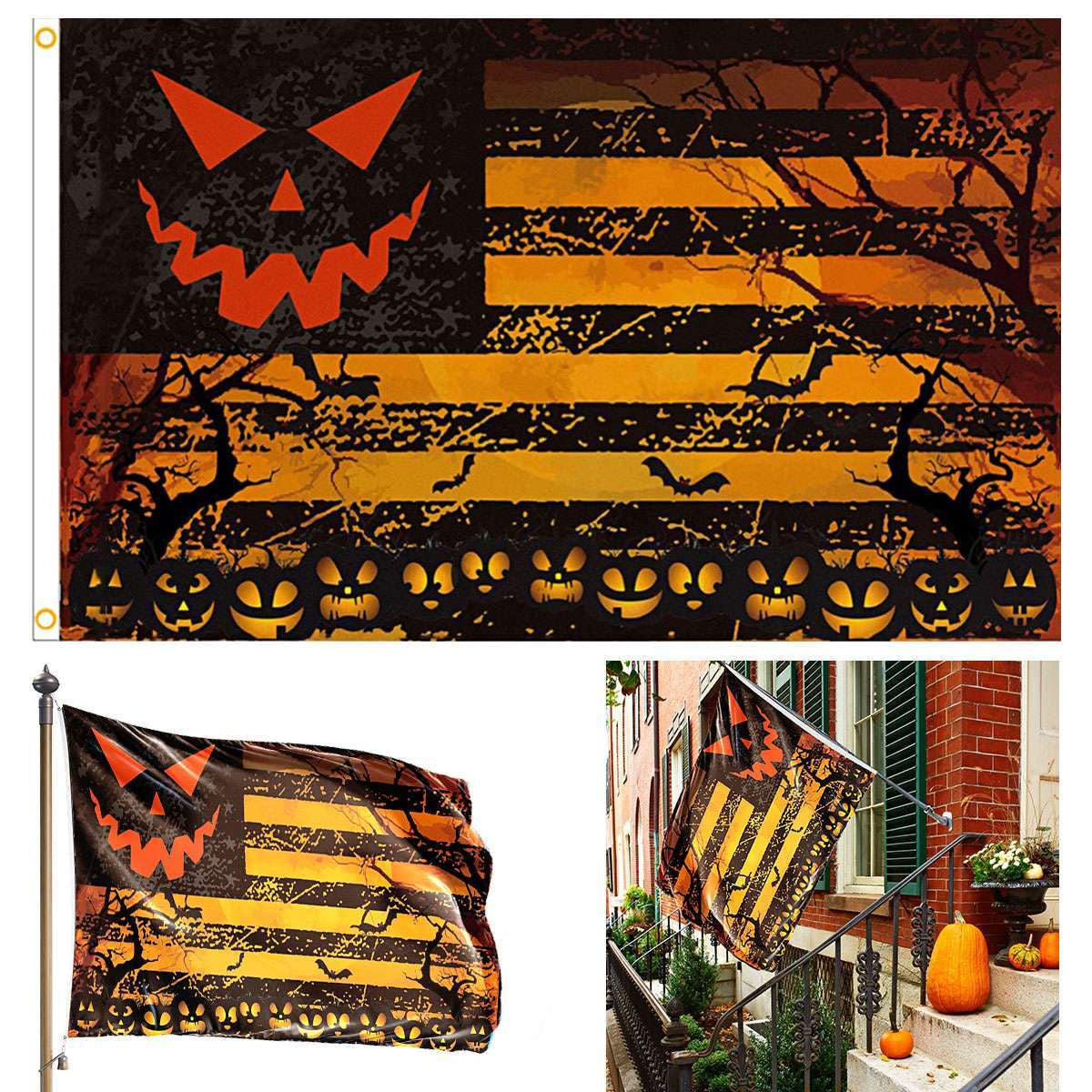 3X5 Ft Scary Halloween Flags American Pumpkin Flag, HALLOWEEN 3X5' FLAG BANNER