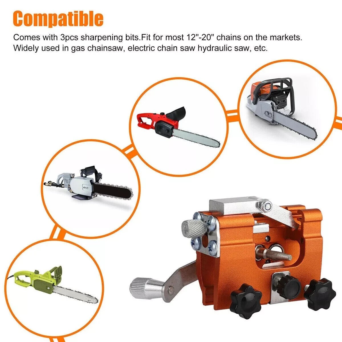 Heavy Duty Chainsaw Chain Sharpening Jig Portable Hand Crank Sharpener Tool Set