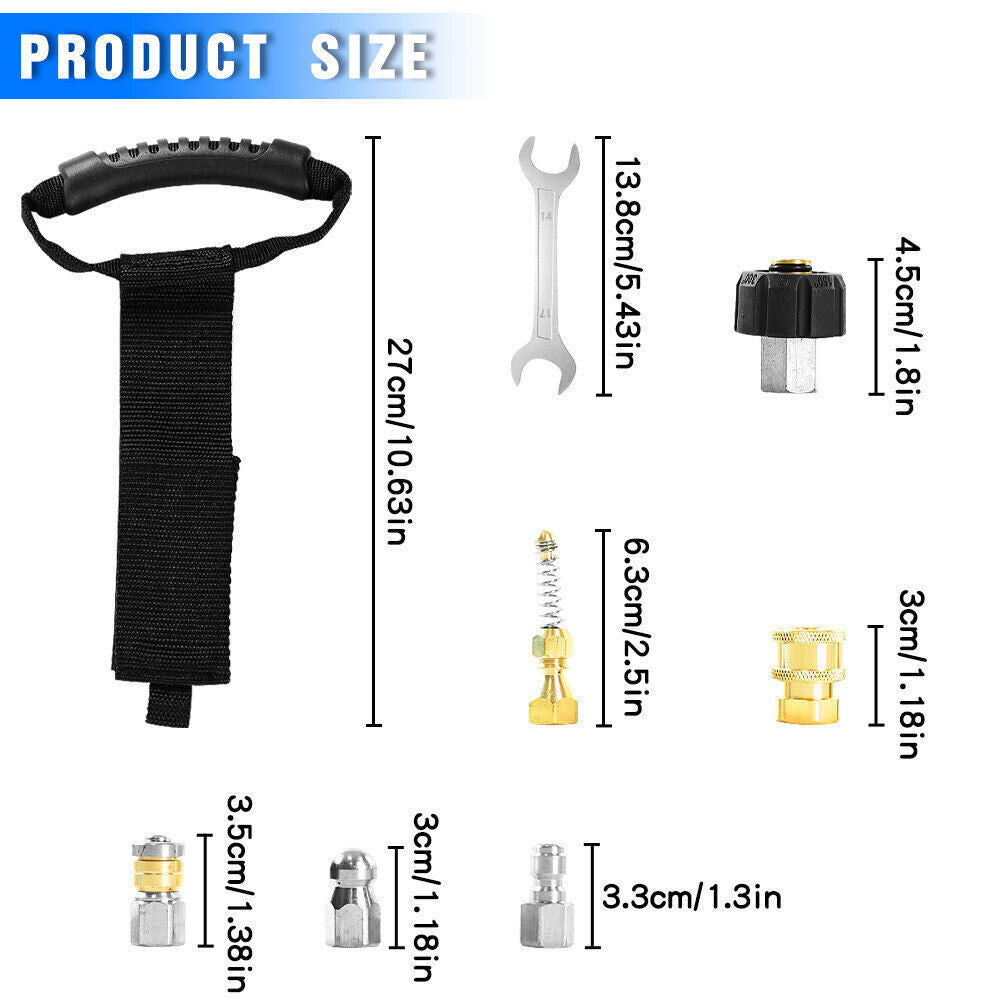 Sewer Jetter Kit for Pressure Washer Drain Cleaner Hose 50FT 1/4" M-NPT 5800PSI