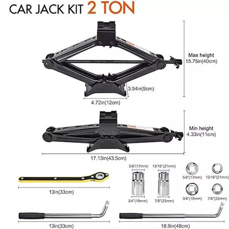 2 Ton Scissor Jack Handle Crank Wheel Lug Wrench Tool Kit Car Garage Tire✨