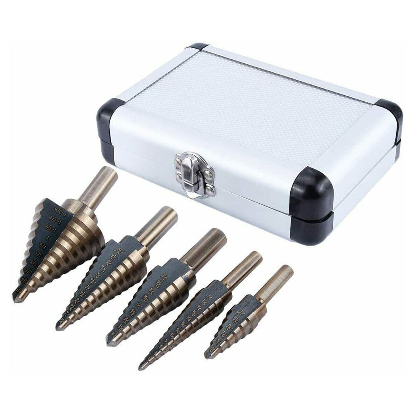 6PCS Titanium Coated Step Drill Bit Set with Automatic Center Punch – Multi-Size High-Speed Steel
