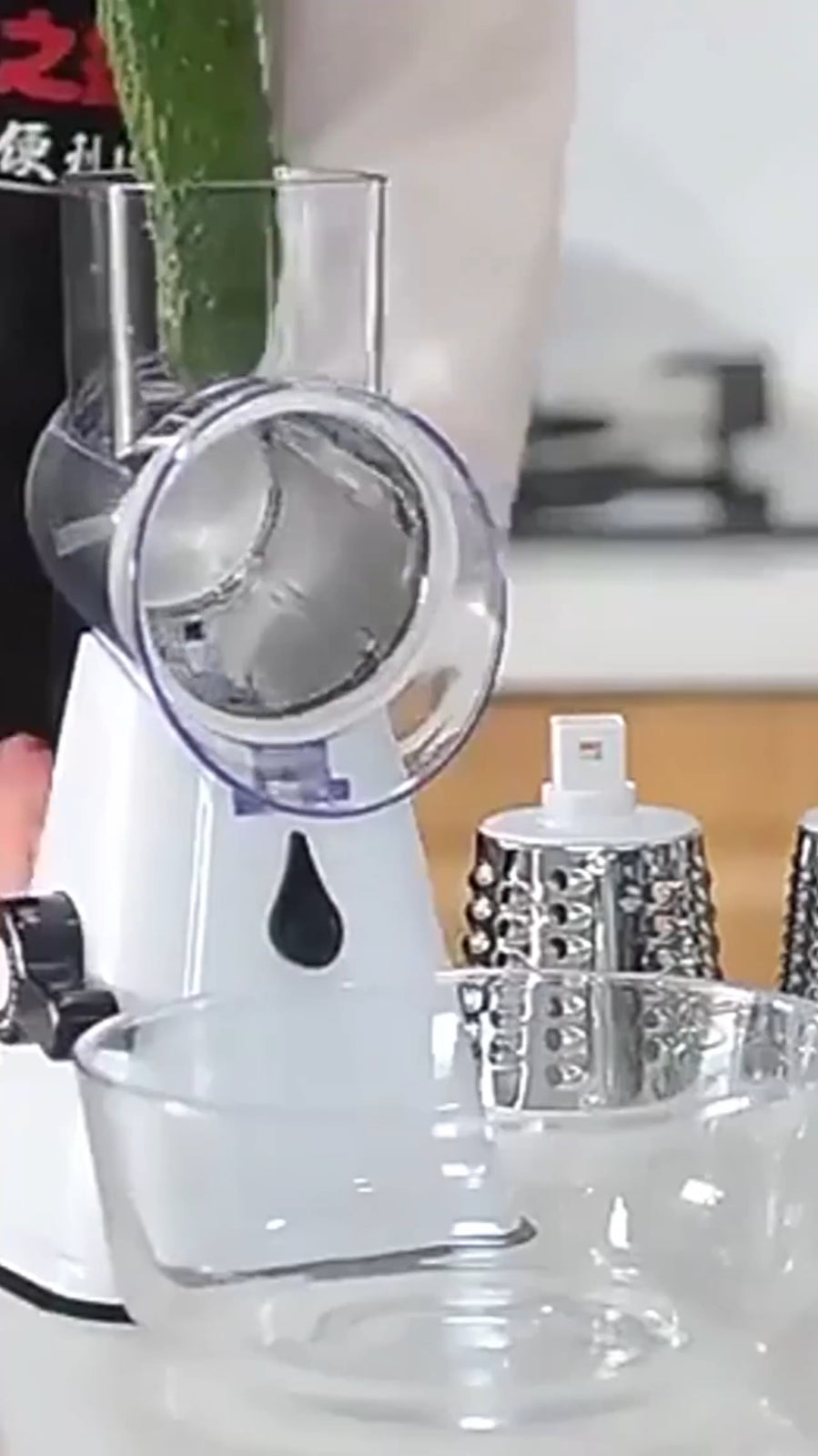 3-In-1 Manual Rotary Cheese & Vegetable Grater – Stainless Steel Blades with Suction Base