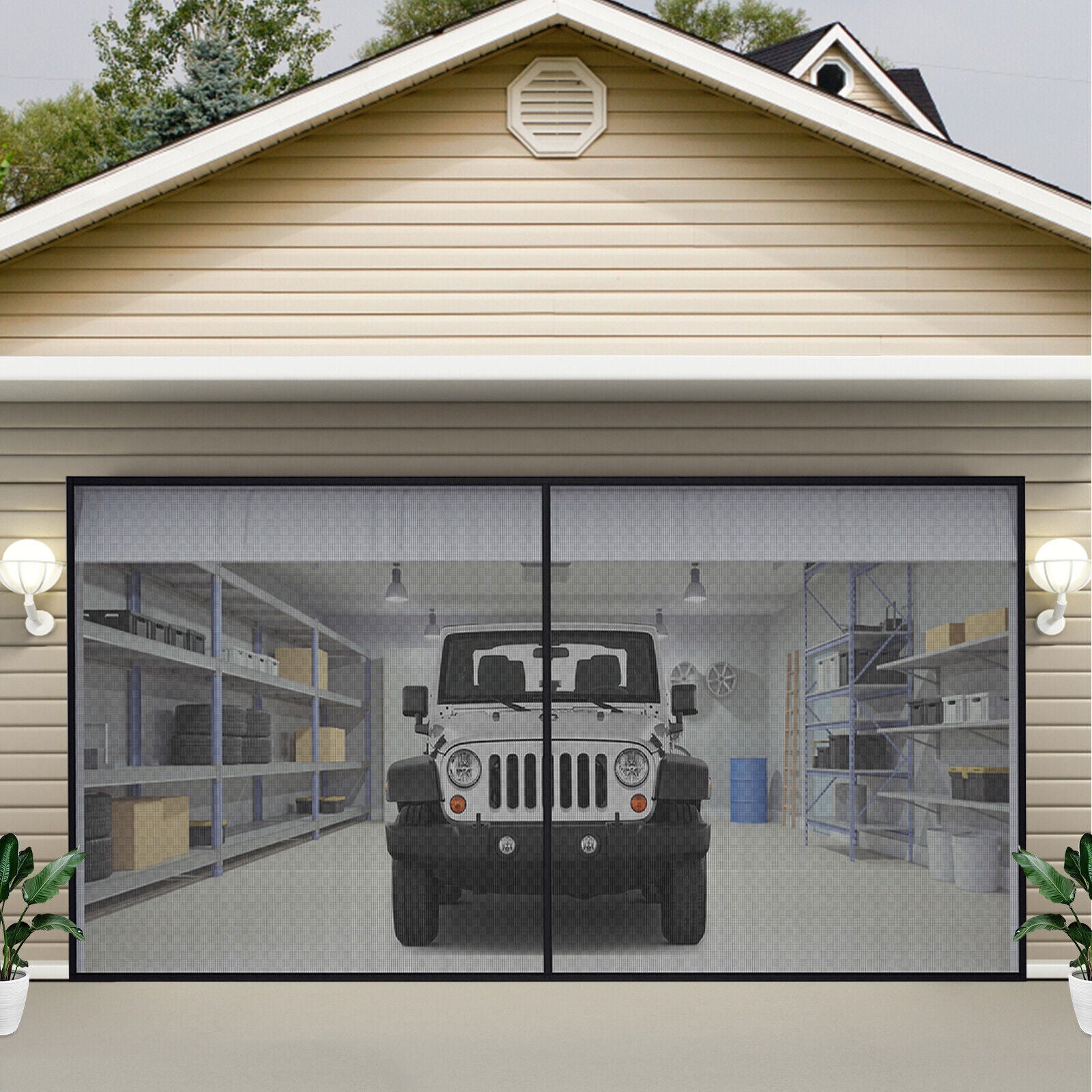 Magnetic Garage Door Screen for Car Fiberglass Mosquito Insects Mesh Net 16X7Ft 