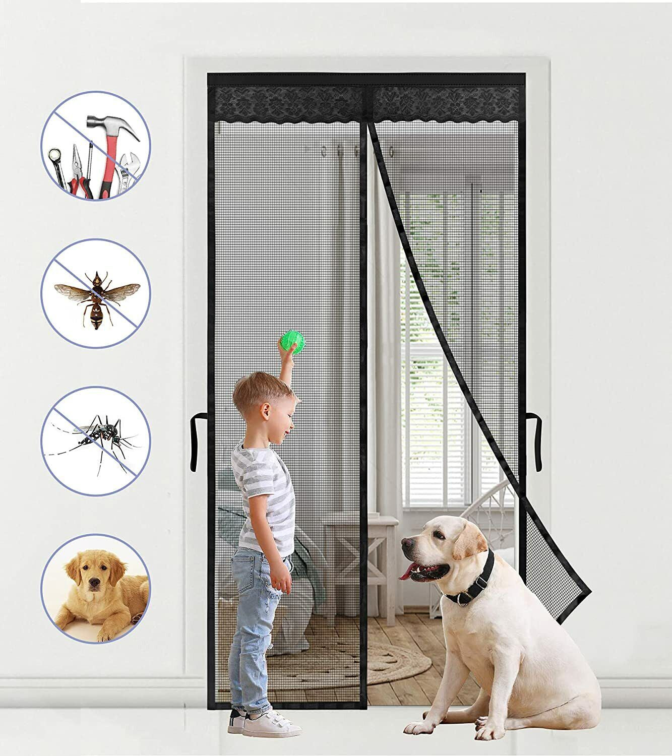 Heavy Duty Magnetic Screen Door Mesh Curtain Durable  Mosquito Net Bug Hands Free