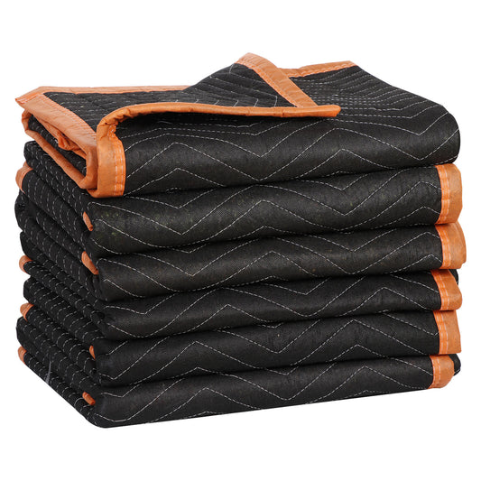 6 Pack Moving Blankets Quilted 40" X 72" Shipping Furniture Pads Black