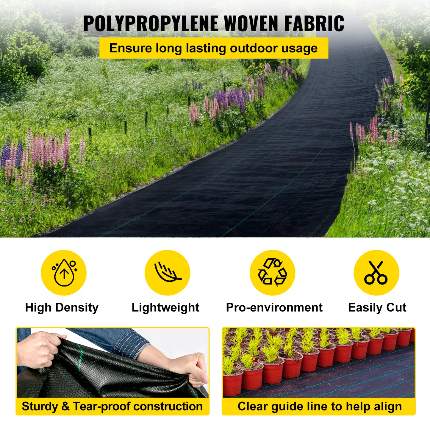 Heavy-Duty Weed Barrier Fabric – 3.2oz Woven Landscape Ground Cover (3x50ft / 3x100ft)