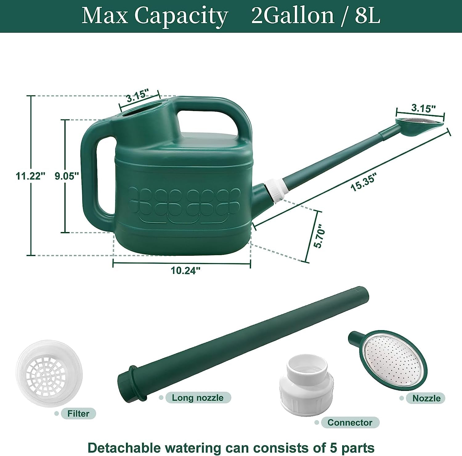 2 Gallon Watering Can Plastic Watering Cans with Removable Nozzle and Long Spout for House Plant Garden Flower