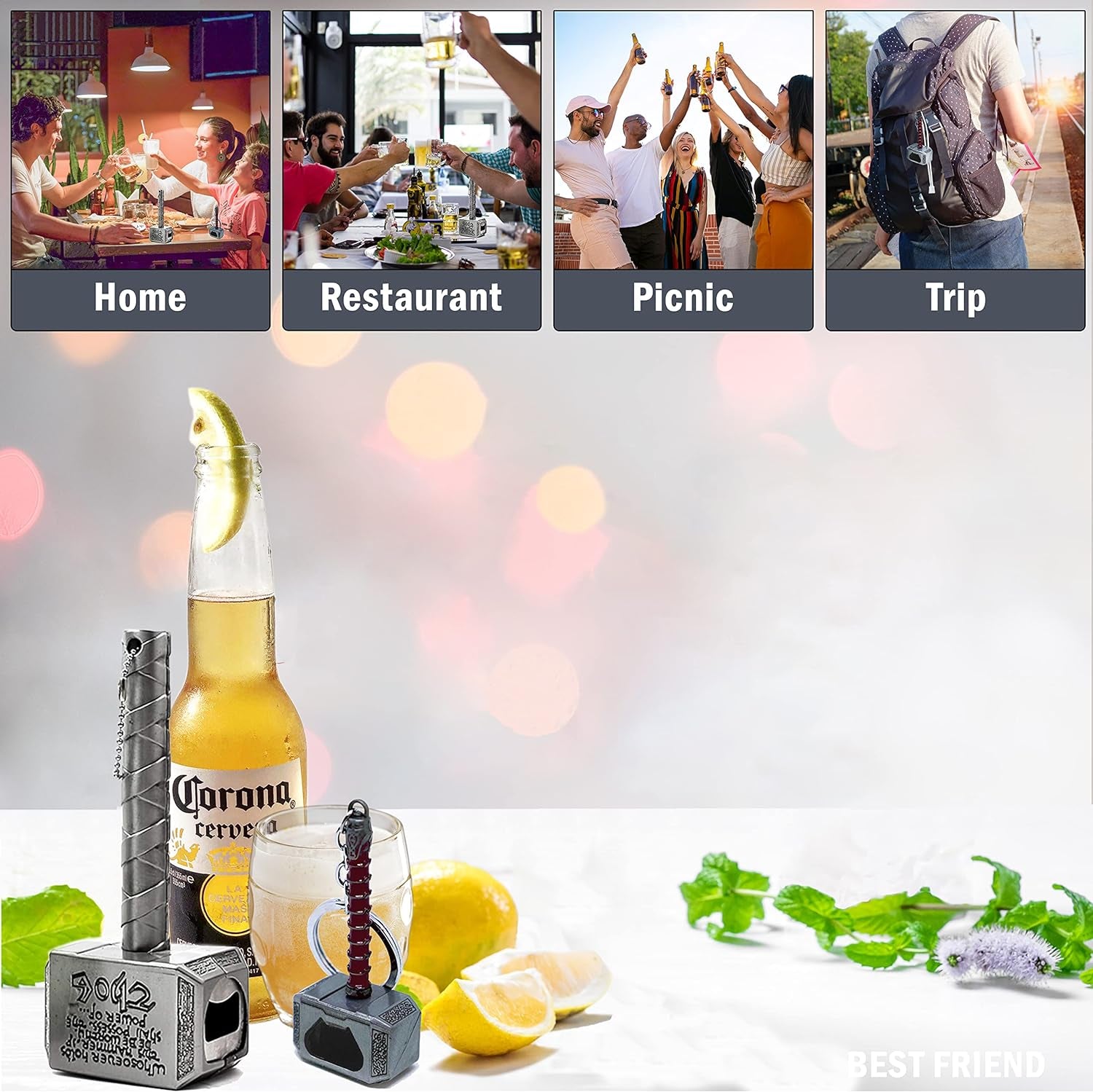 2-Pack Magnetic Hammer Shaped Beer Opener and Hammer Keychain Bottle Opener for Men, Husband, Dad, Grandpa, Boyfriend