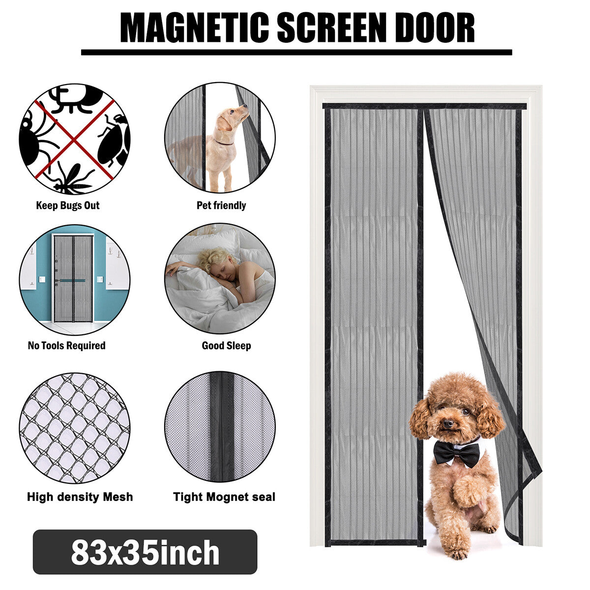Magnetic Screen Door Mesh Curtain Heavy Duty Mosquito Net Bug Hands Free Closer