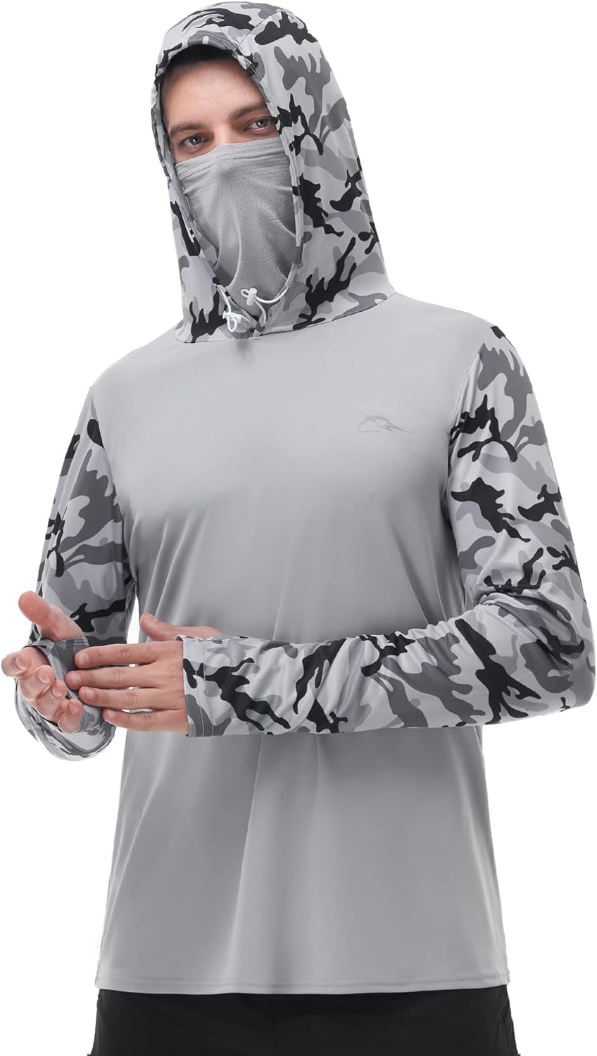 Men'S Performance Fishing Hoodie Shirt - UPF 50+ UV Sun Protection Long Sleeve Shirts with Mesh Face Mask