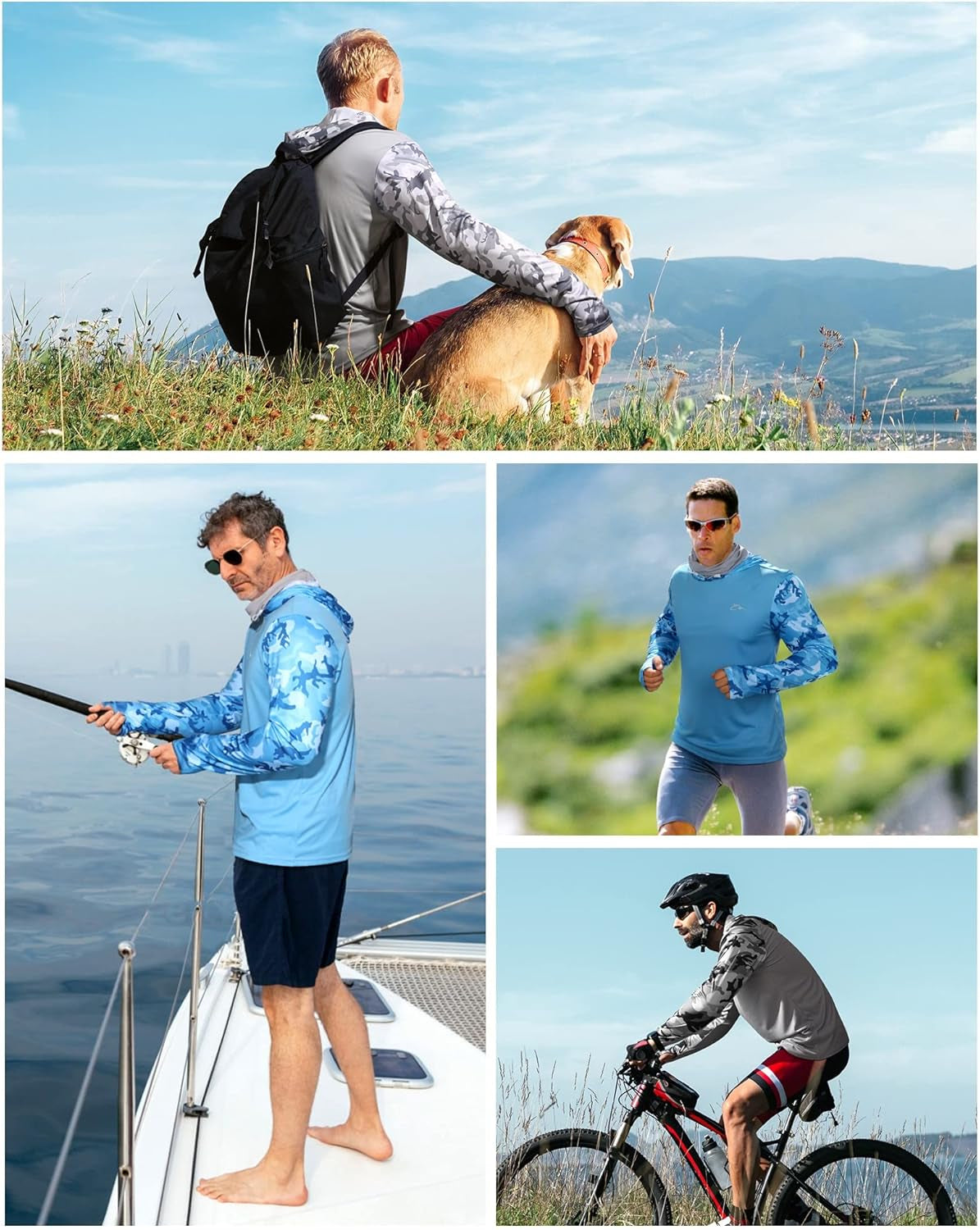 Men'S Performance Fishing Hoodie Shirt - UPF 50+ UV Sun Protection Long Sleeve Shirts with Mesh Face Mask