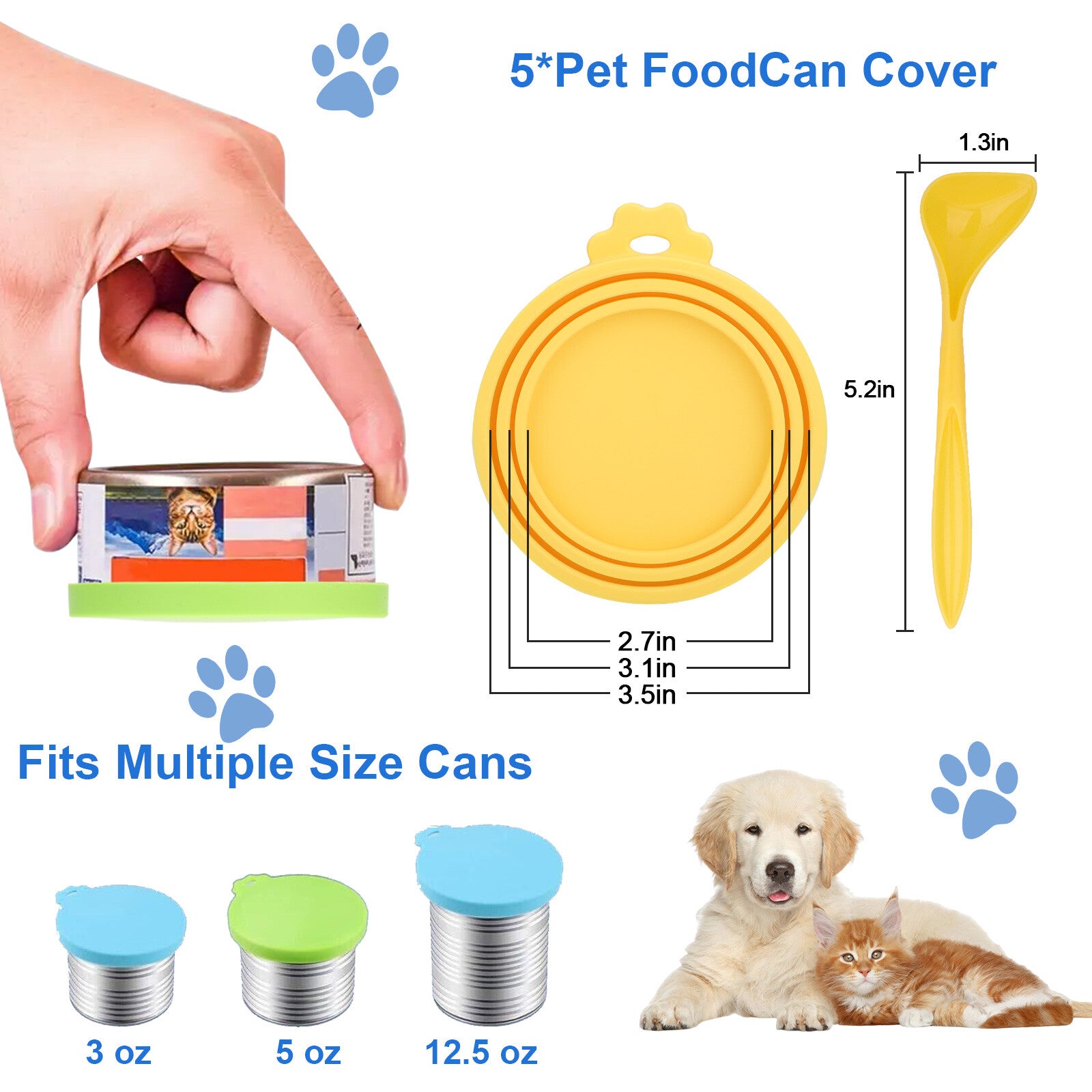 5Pcs Pet Food Can Cover with Spoon Safe Silicone Cap Can Lids for Dog Cat Food