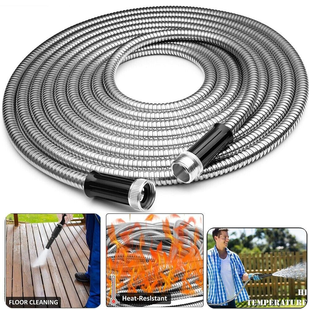 Stainless Steel Metal Garden Water Hose Flexible Heavy Duty Pipe 25FT / 50FT